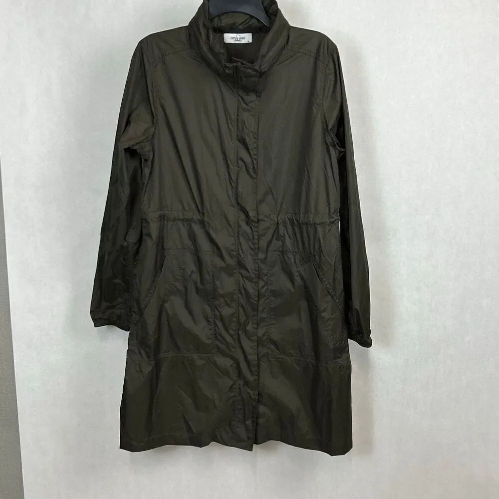 Carly Jean Los Angeles Rain Coat Jacket Shell Windbreaker with Hood Long Adjusta